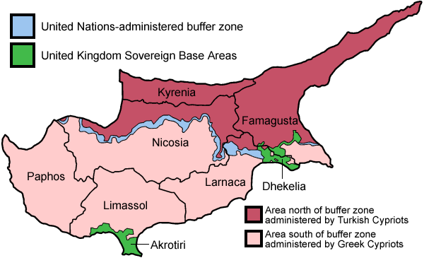 Turecká čast ostrova Kypr na mapě