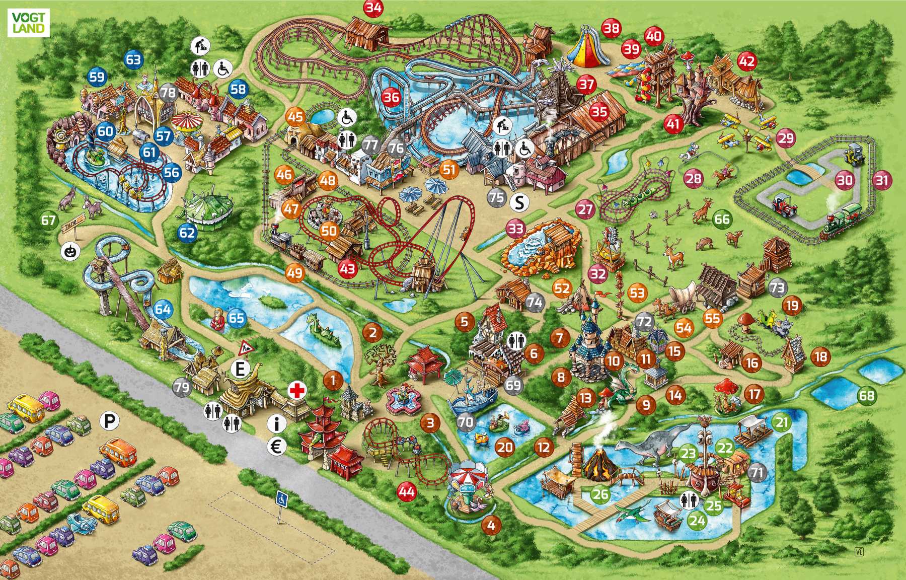 Mapa atrakcí zábavního parku Freizeitpark Plohn