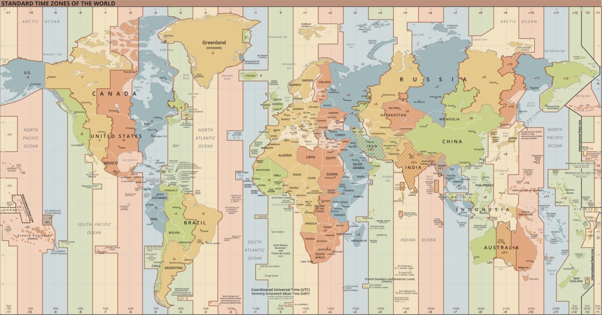 Časová pásma na mapě celého světa časové zóny na planetě