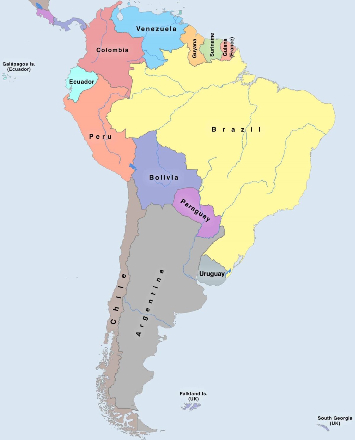 Mapa světa Jižní Amerika světadíl státy