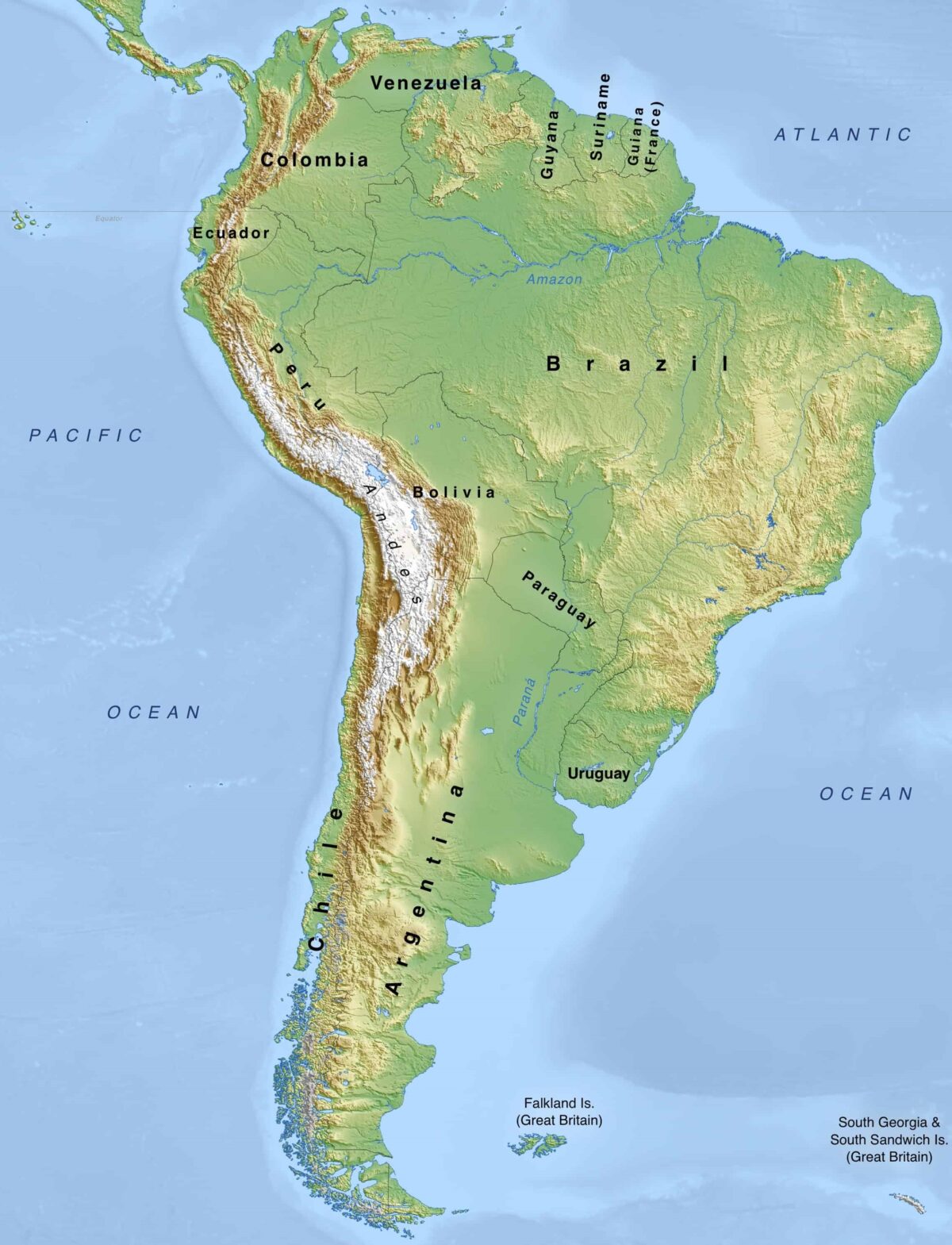 Mapa světa světadíl Jižní Amerika státy geografická mapa