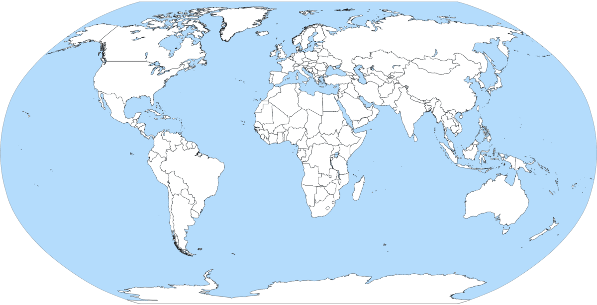 Slepá mapa světa pro tisk a k vytisknutí