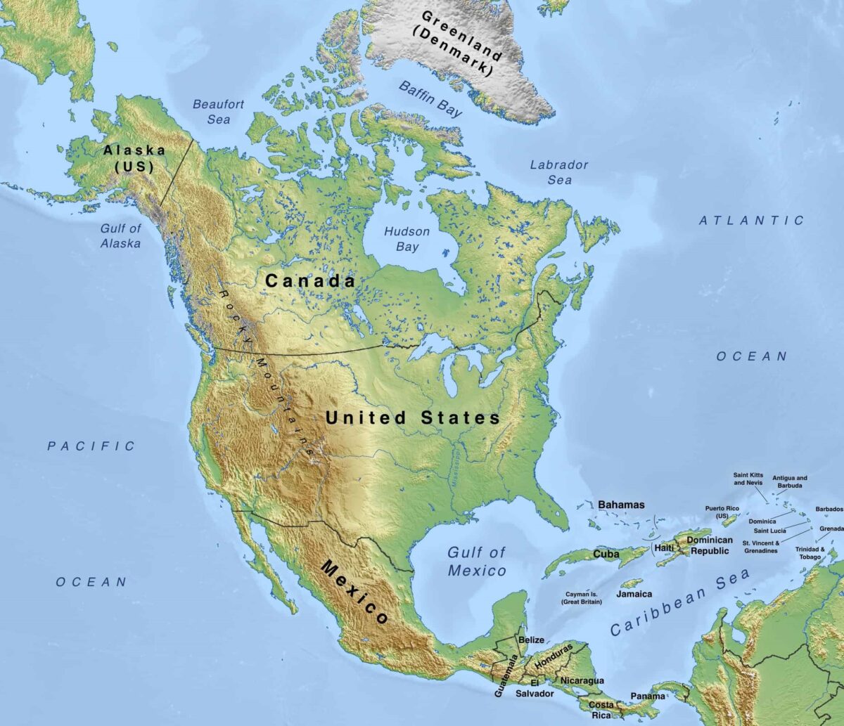 Státy Severní Ameriky na mapě geografická mapa světa světadíl