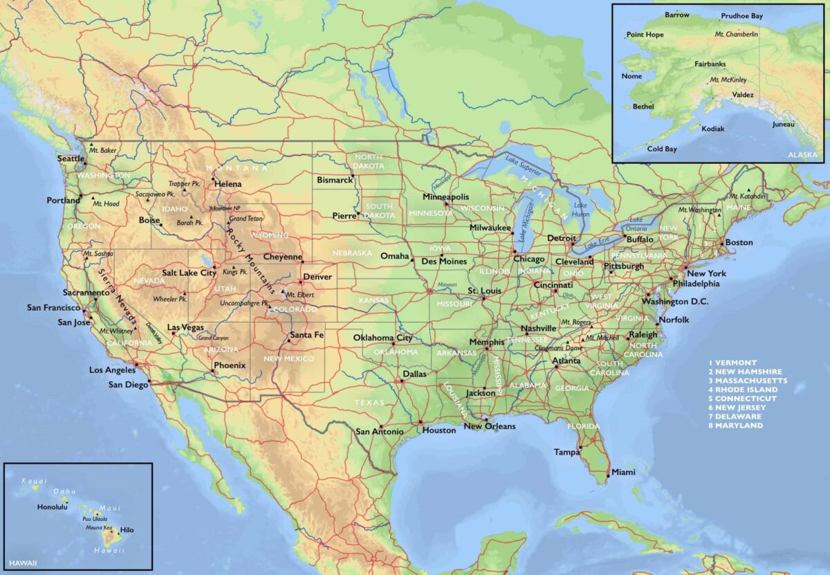 Všechny státy Spojených států amerických na mapě státy USA v křížovce