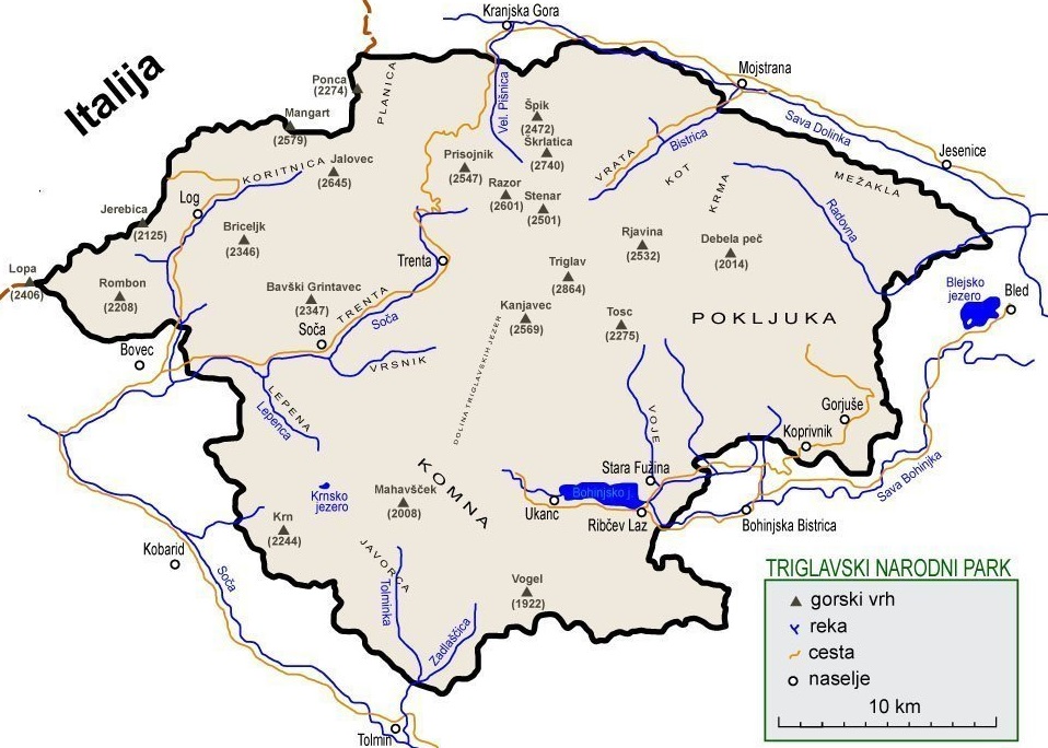 Mapa Triglav hora Slovinsko