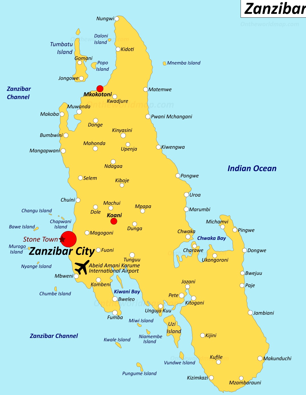 Poloha letiště na Zanzibaru na mapě
