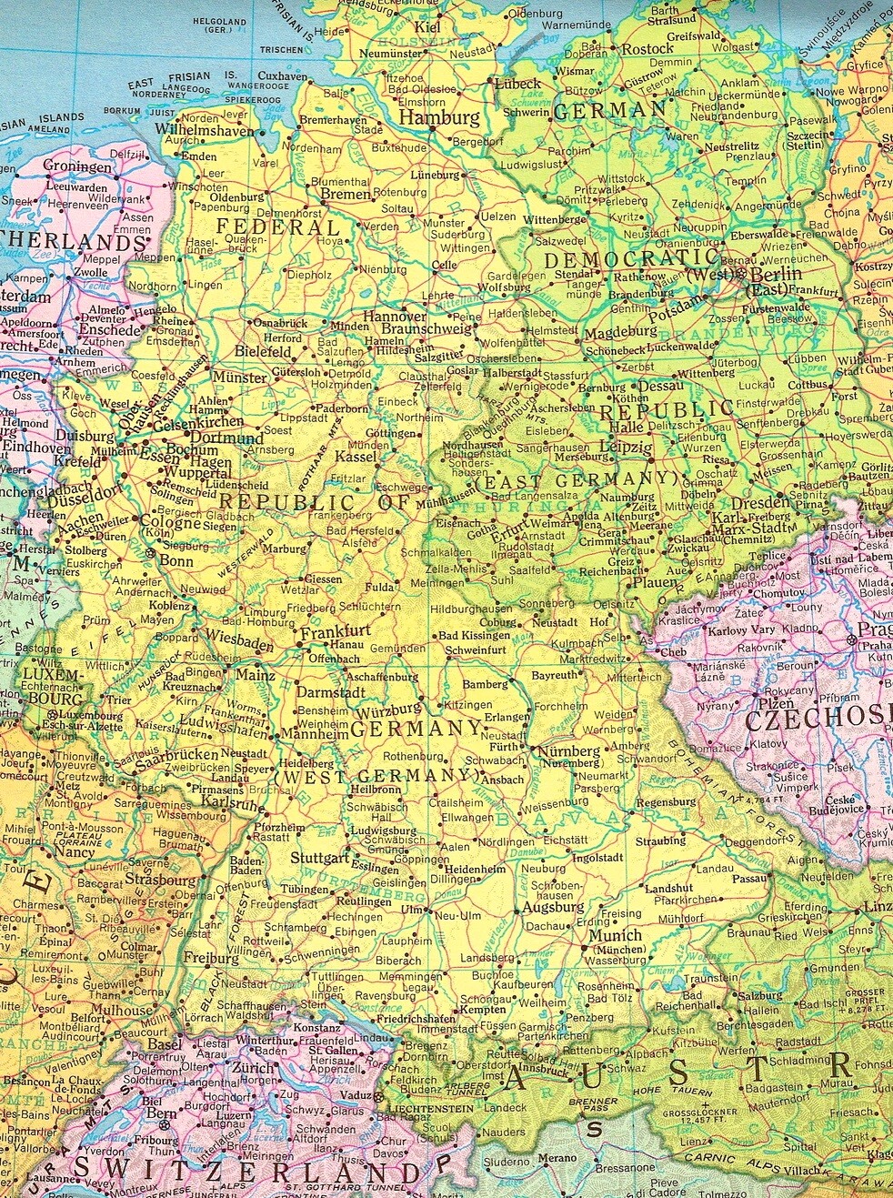 Historická mapa Německa Východní a Západní spolkové země